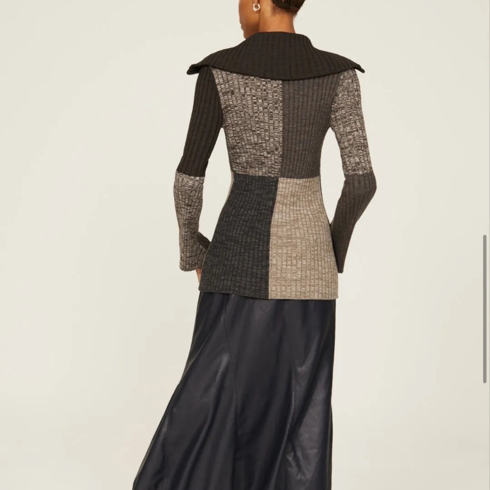 SANDRO Moria Wool Gray colorblock patchwork Sweat… - image 7